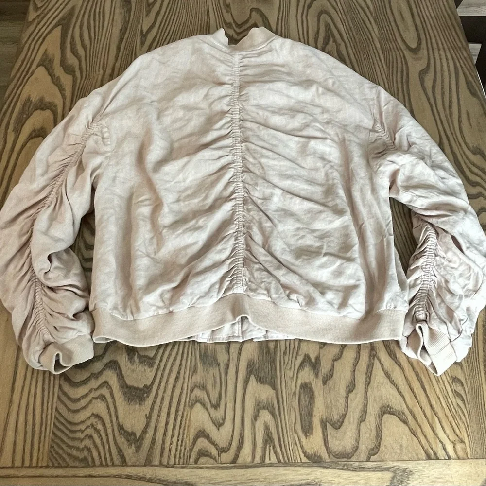 Free People‎ Bomber Jacket Rouched Linen Almond Womens XS